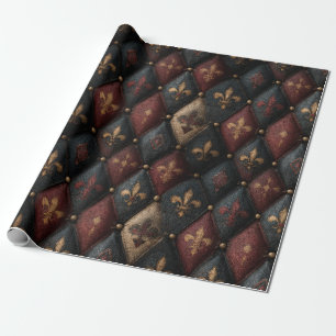 Medieval Tufted Fleur-de-Lis Harlequin Pattern (2) Wrapping Paper