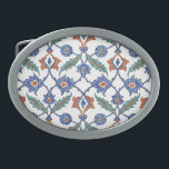 Medieval Turkish Tiles: Floral Ornament. Belt Buckle<br><div class="desc">Seamless pattern with floral ornament imitating medieval ceramic tiles in Turkish style. Blue flowers, green and brown leaves. Turkish Delight - Medieval Ceramic Tiles in Blue! Turkish-style medieval ceramic tiles with blue flowers. Timeless beauty! abstract, flower, background, pattern, texture, decor, vintage, illustration, floral, retro, seamless, blue, geometric, indian, fabric, islamic,...</div>