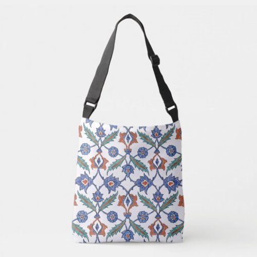 Medieval Turkish Tiles Floral Ornament Crossbody Bag