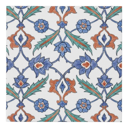 Medieval Turkish Tiles Floral Ornament Faux Canvas Print