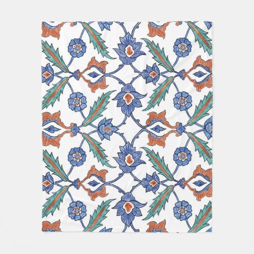 Medieval Turkish Tiles Floral Ornament Fleece Blanket