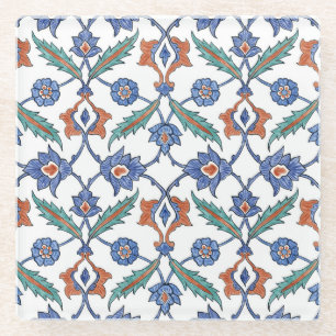Medieval Turkish Tiles: Floral Ornament. Glass Coaster