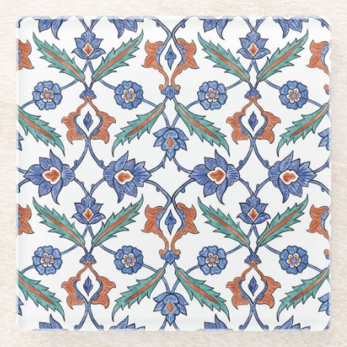 Medieval Turkish Tiles Floral Ornament Glass Coaster