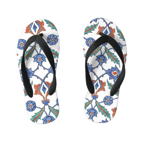 Medieval Turkish Tiles Floral Ornament Kids Flip Flops