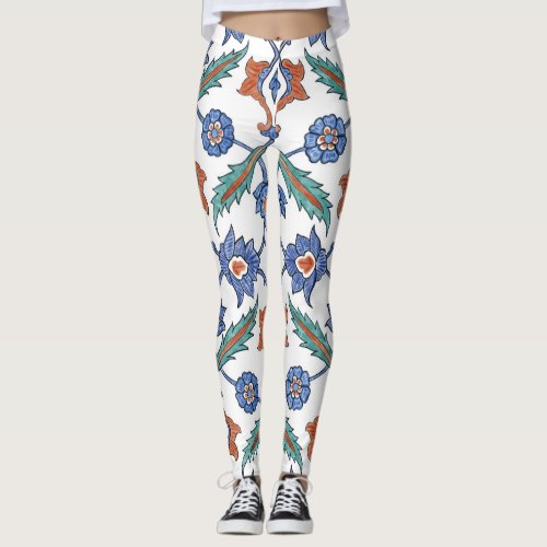 Medieval Turkish Tiles Floral Ornament Leggings