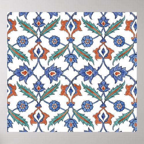 Medieval Turkish Tiles Floral Ornament Poster