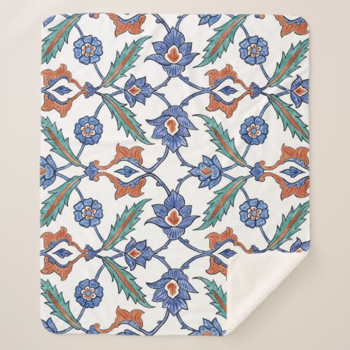 Medieval Turkish Tiles Floral Ornament Sherpa Blanket