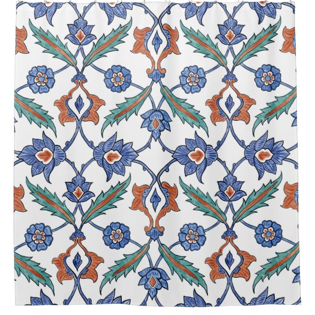 Medieval Turkish Tiles: Floral Ornament. Shower Curtain (Front)