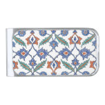 Medieval Turkish Tiles: Floral Ornament. Silver Finish Money Clip