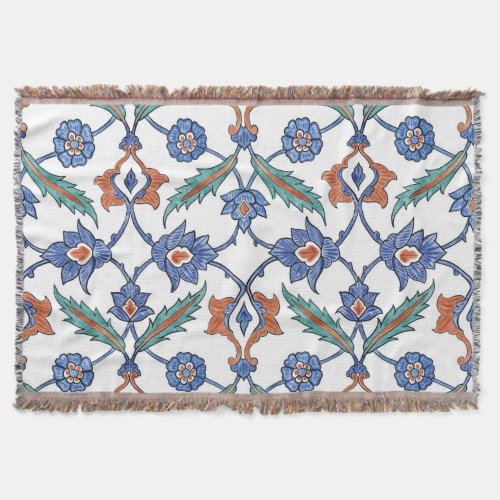 Medieval Turkish Tiles Floral Ornament Throw Blanket
