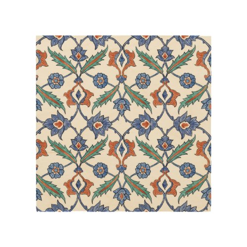 Medieval Turkish Tiles Floral Ornament Wood Wall Art
