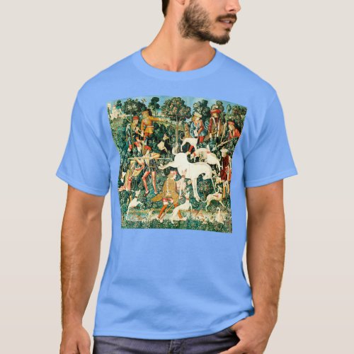 Medieval Unicorn Floral Tapestry 3 T_Shirt