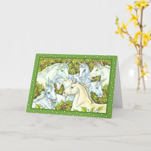 MEDIEVAL UNICORN HERD HORSES STALLION Fantasy Card