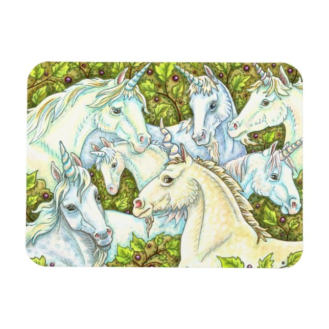 MEDIEVAL UNICORN HERD, HORSES, STALLION Fantasy Magnet (Horizontal)