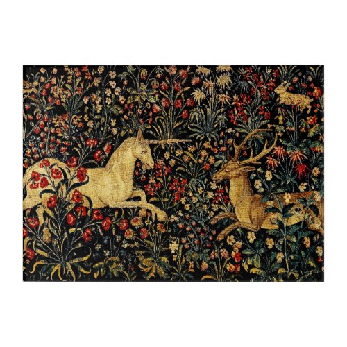 Medieval Unicorn Midnight Floral Garden Acrylic Print