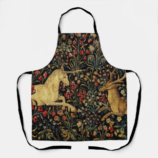 Medieval Unicorn Midnight Floral Garden Apron