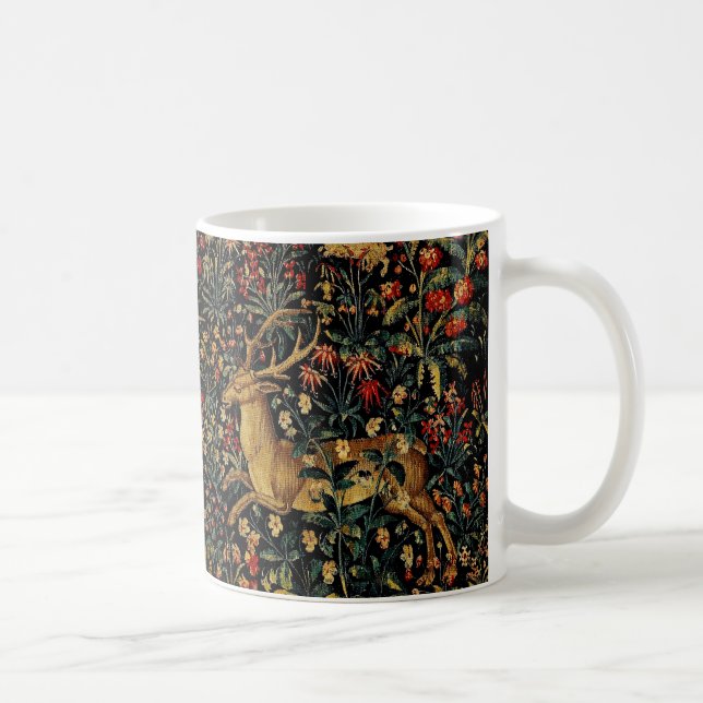 Medieval Unicorn Midnight Floral Garden Coffee Mug (Right)