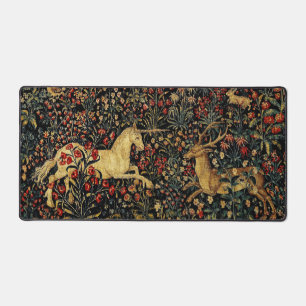 Medieval Unicorn Midnight Floral Garden Desk Mat