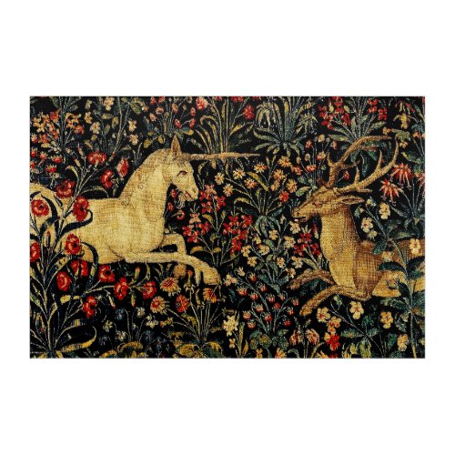 Medieval Unicorn Midnight Floral Garden Hanging Ta Acrylic Print