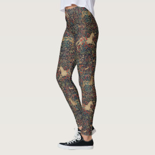 Medieval Unicorn Midnight Floral Garden Leggings