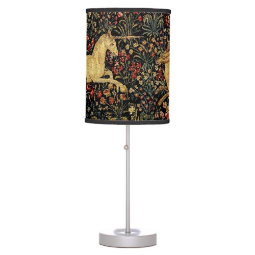 Medieval Unicorn Midnight Floral Garden Table Lamp