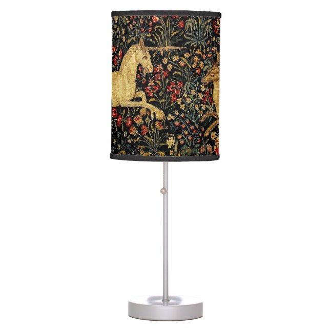 Medieval Unicorn Midnight Floral Garden Table Lamp (Front)