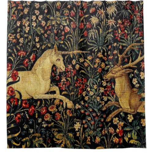 Medieval Unicorn Midnight Floral Garden Throw Blan Shower Curtain