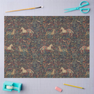 Medieval Unicorn Midnight Floral Garden Tissue Paper
