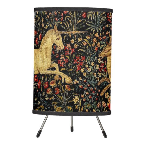 Medieval Unicorn Midnight Floral Garden Tripod Lamp