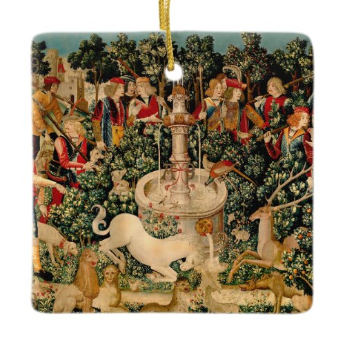 Medieval Unicorn Tapestries Print: Met Cloisters Ceramic Ornament