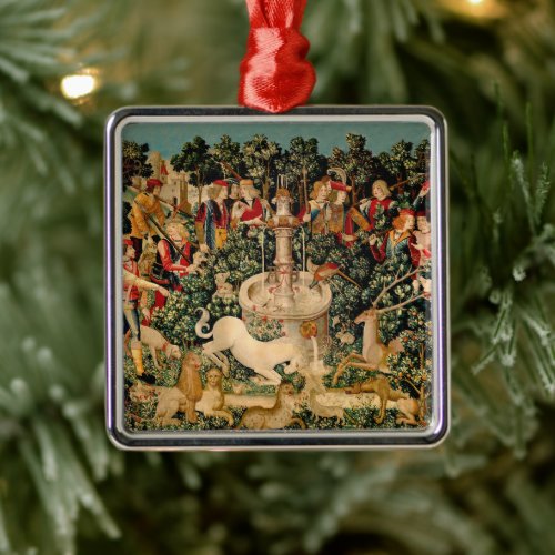Medieval Unicorn Tapestries Print: Met Cloisters Metal Ornament