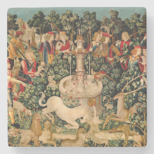 Medieval Unicorn Tapestries Print: Met Cloisters Stone Coaster