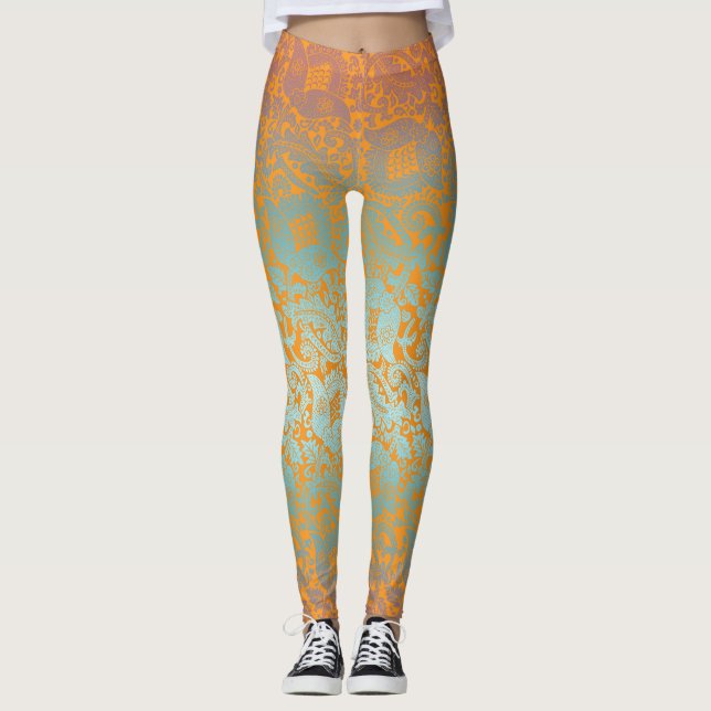 Medieval Unique Floral Ornament Multicolor Leggings (Front)