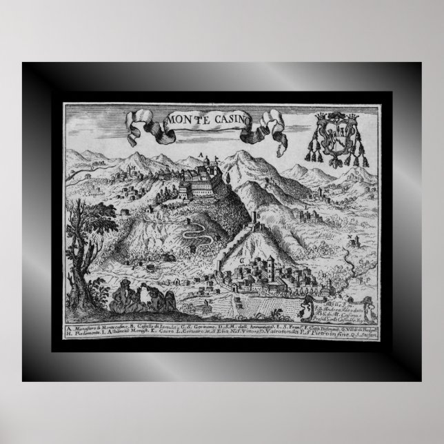 Medieval Village Map Monte Casino ~ Italy~   Poste Poster (Front)