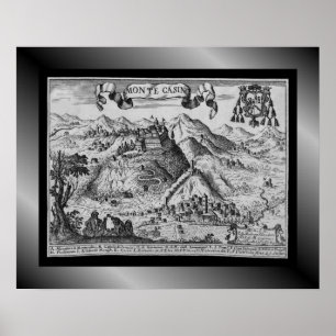 Medieval Village Map Monte Casino ~ Italy~ Poster
