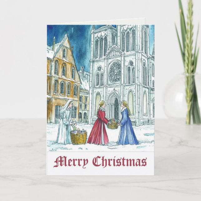 Medieval Village Scene Merry Christmas Card (Front)