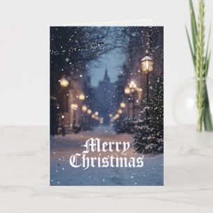 Medieval Village Winter Scene Merry Christmas Card