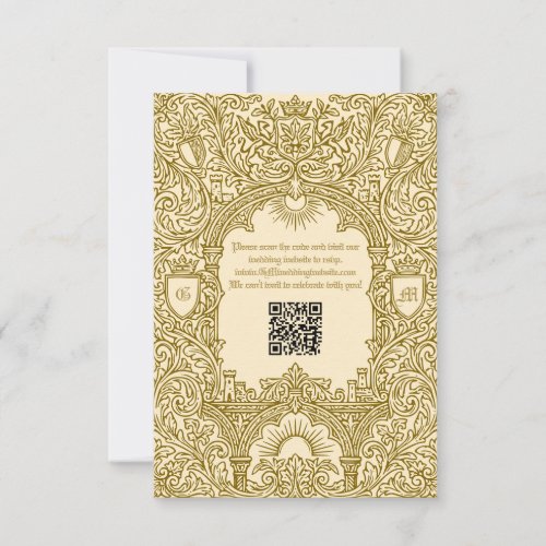 Medieval Vintage Royal Castle Monogram Wedding QR RSVP Card