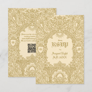Medieval Vintage Royal Gold Monogram Wedding QR RSVP Card