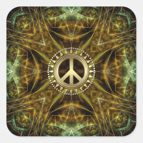 Medieval Visions Golden Peace Symbol Postcard Square Sticker