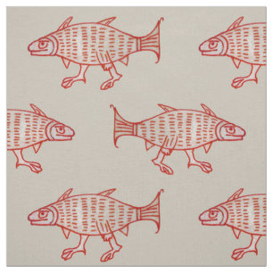 Medieval Walking Fish on Parchment Fabric