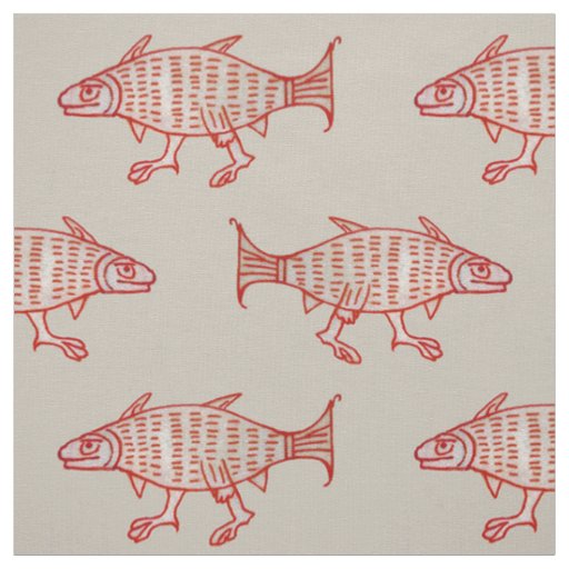 Medieval Walking Fish on Parchment Fabric