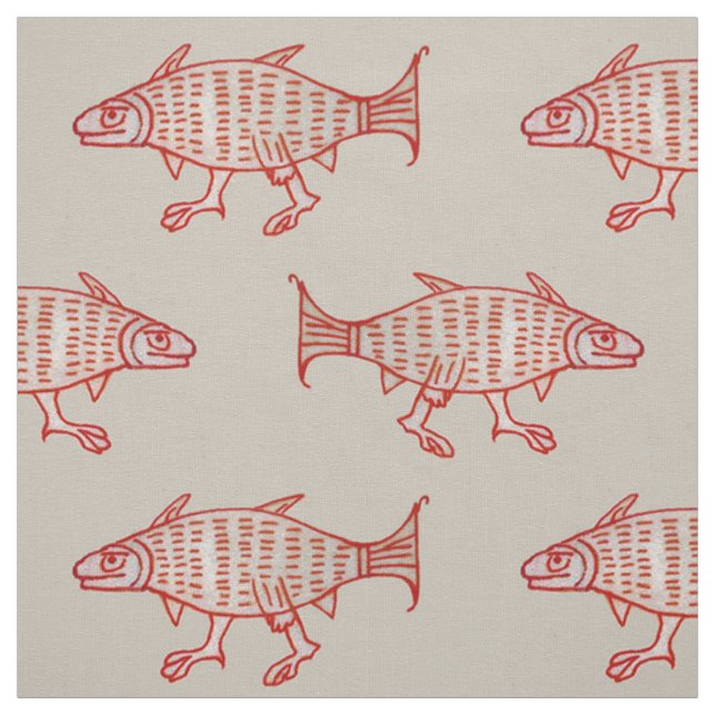 Medieval Walking Fish on Parchment Fabric (Swatch)