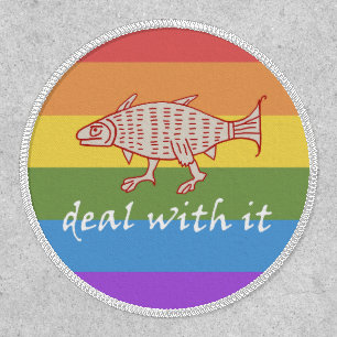 Medieval Walking Fish on Rainbow Stripes Patch