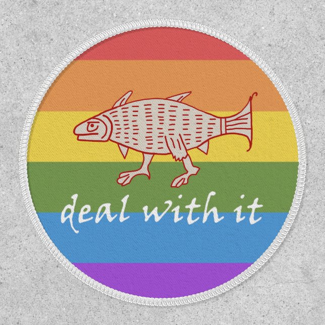 Medieval Walking Fish on Rainbow Stripes Patch (Front)