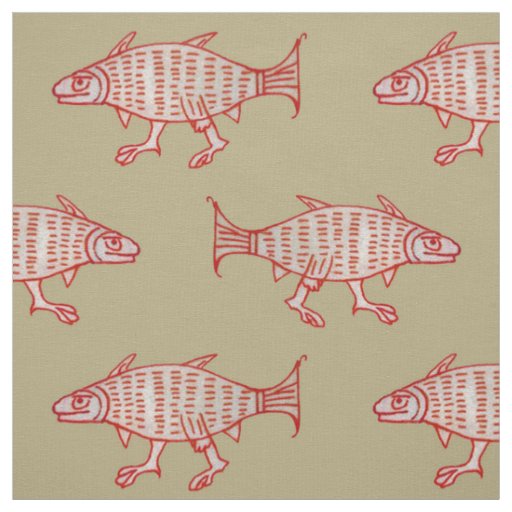 Medieval Walking Fish on Tan Fabric