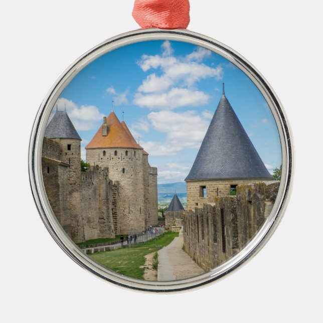 Medieval Walls of Carcassonne Metal Ornament (Front)