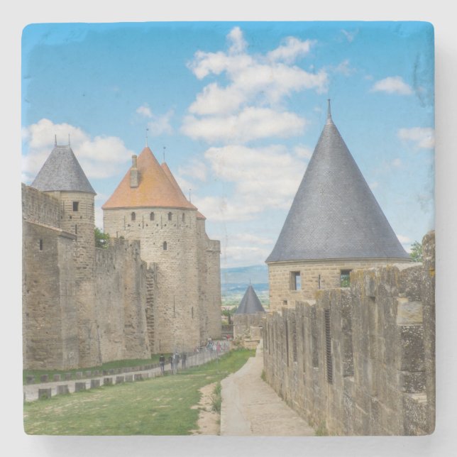 Medieval Walls of Carcassonne Stone Coaster (Front)