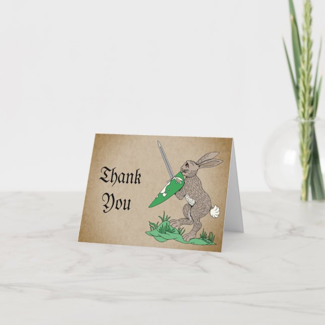 Medieval Warrior Rabbit Letterpress Thank You Card (Front)