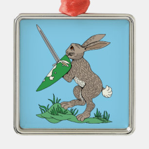Medieval Warrior Rabbit Metal Ornament